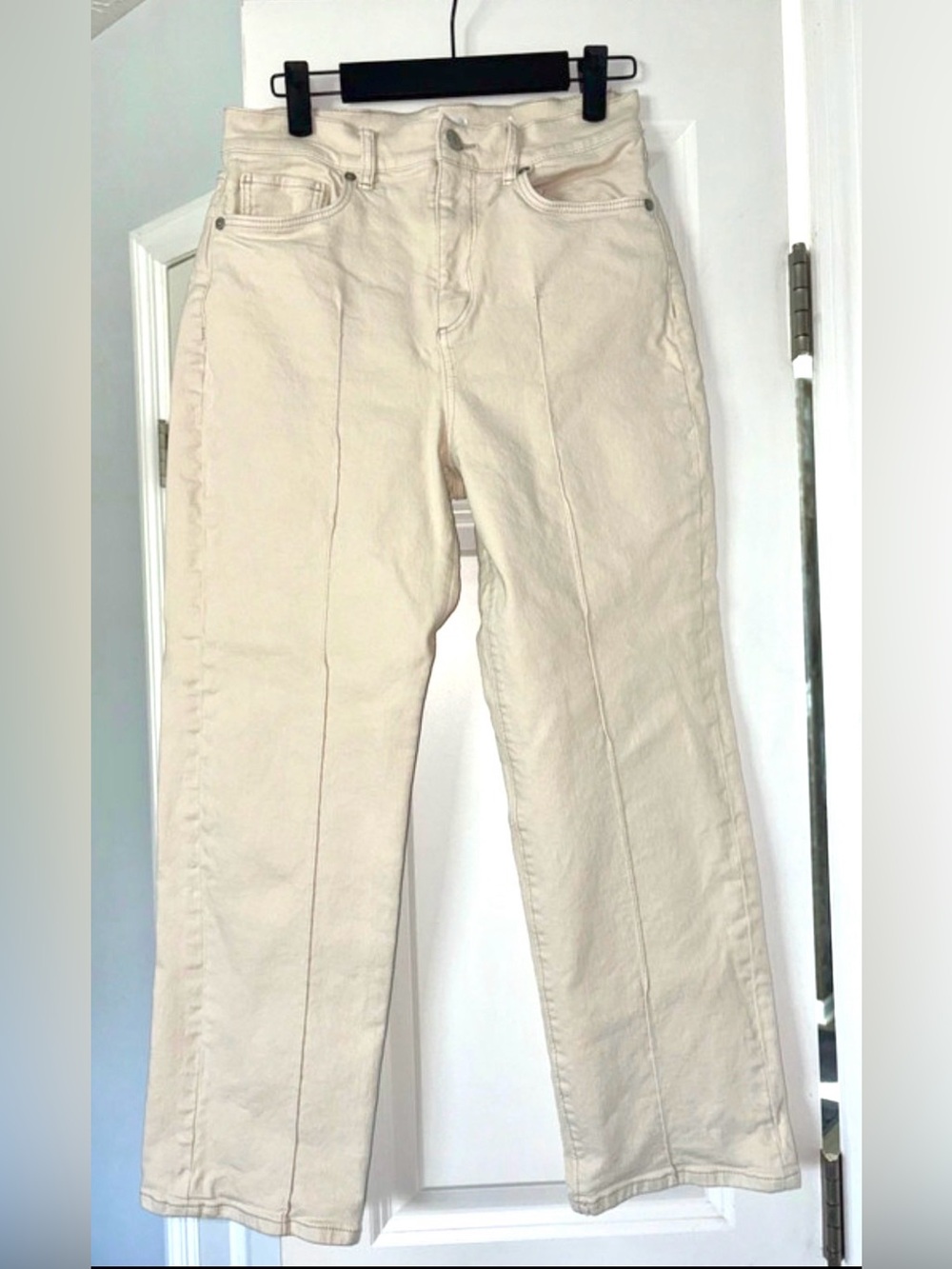 LOFT Cream Straight-Leg High-Rise Jeans